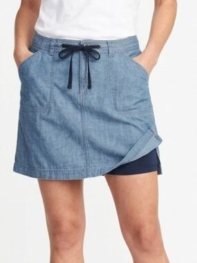 White Stag Size 12 Chambray Denim Skort with Drawstring Waist 100% Cotton